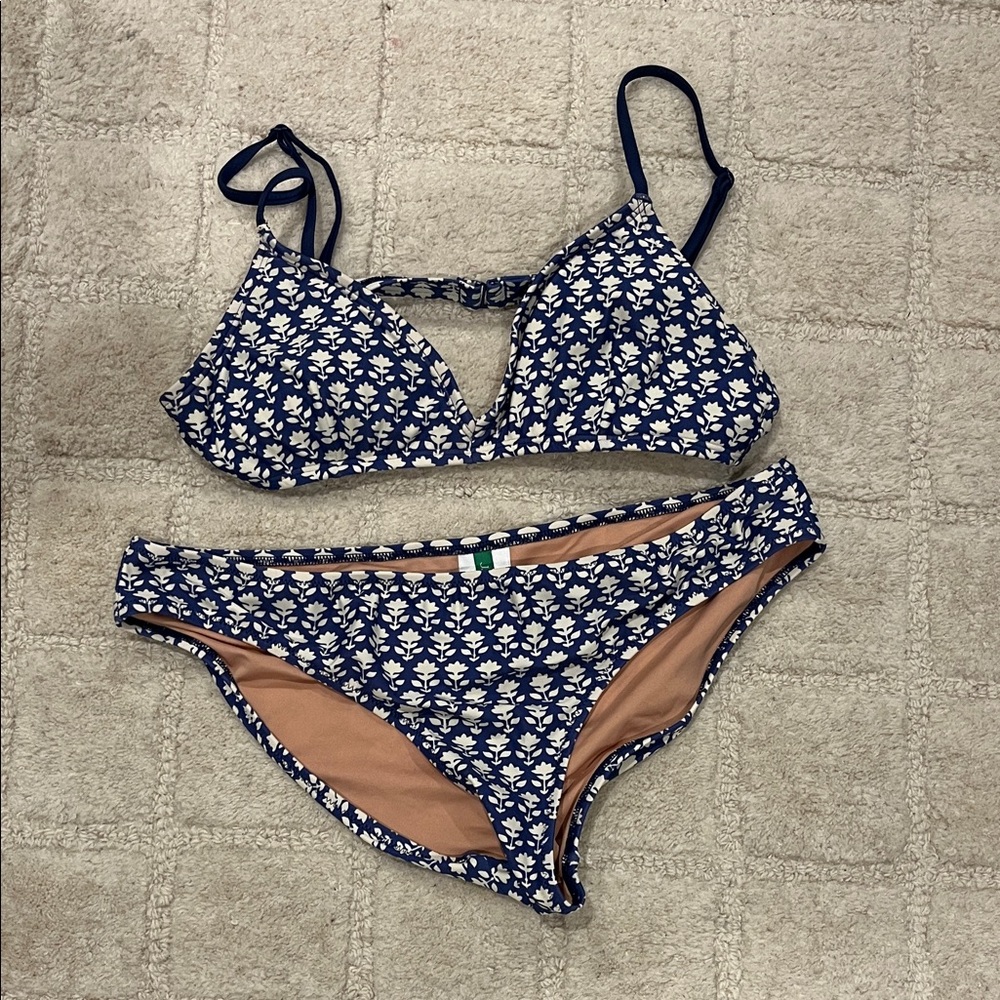 J. Crew Hipster Full-coverage Bikini Bottom in Blue Stamp Floral - Picture 2 of 6